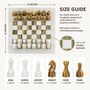 White Green Onyx Marble Chess Set 15 Inches