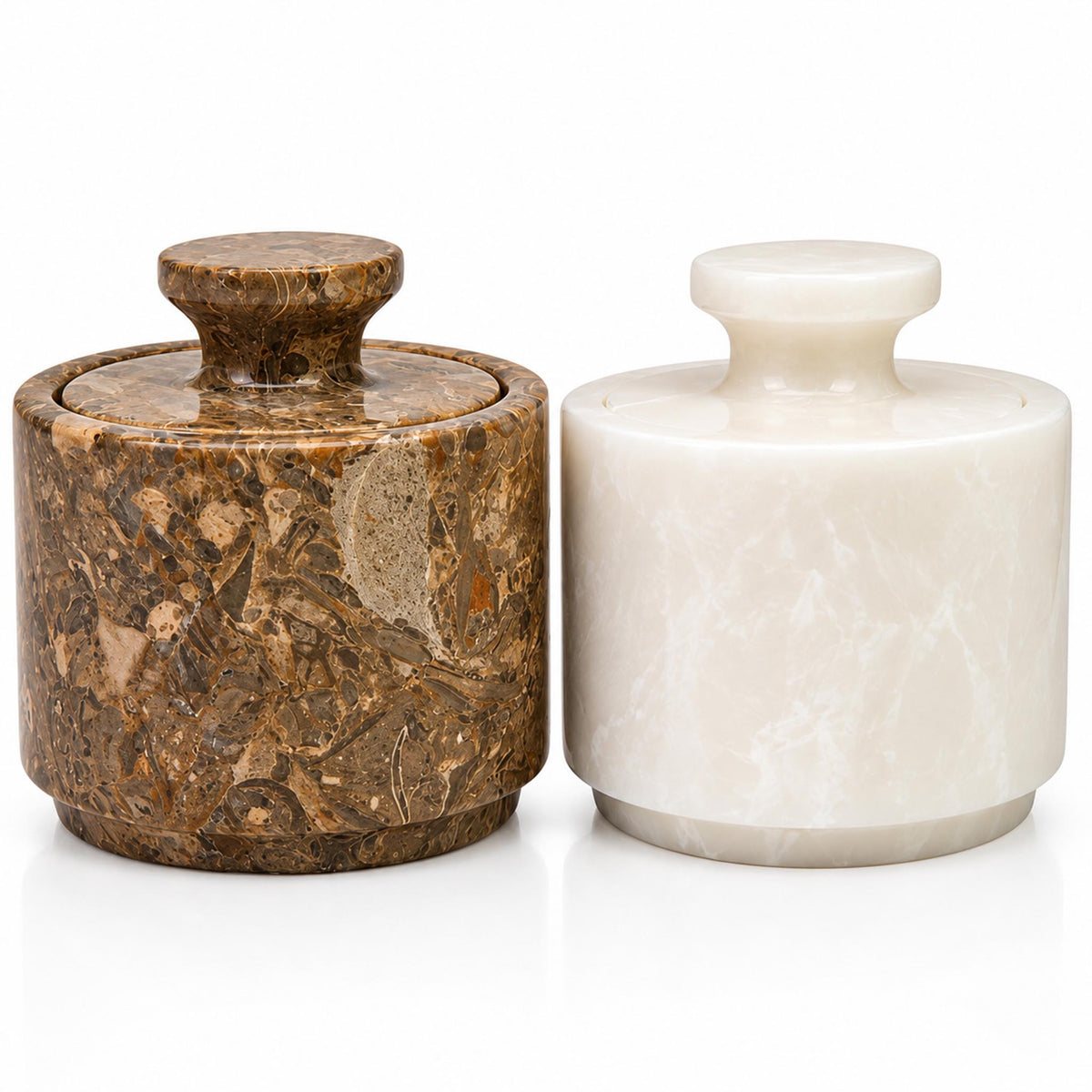 White and Grey Oceanic Marble Salt Cellar with Lid – 2 Pack Set