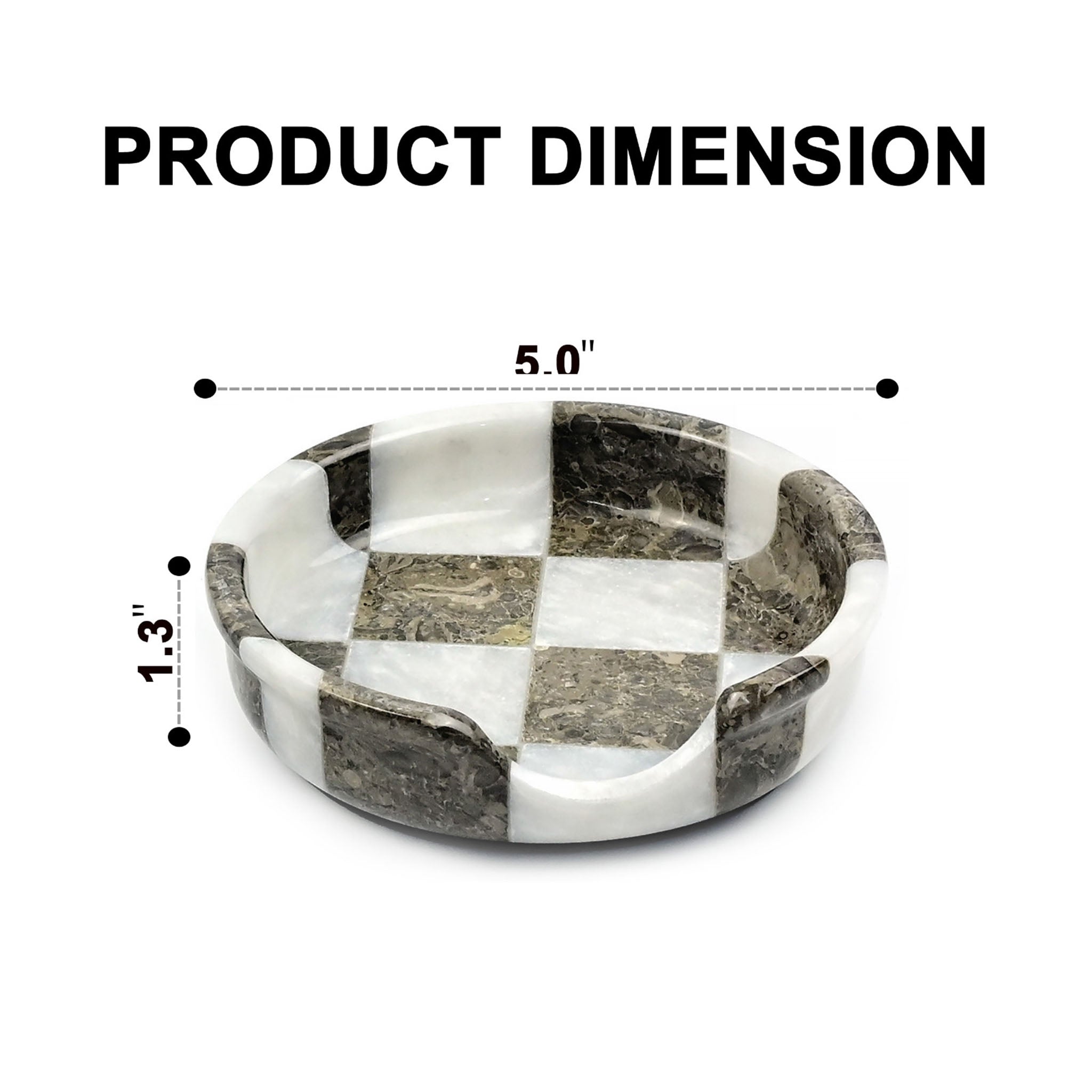 White and Grey Marble Spoon Rest - Checkered Style - Dimension