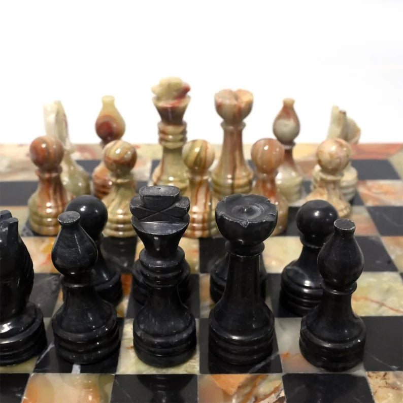 Elegant Green Onyx and Black Chess Set 12 inches