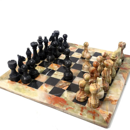 Elegant Green Onyx and Black Chess Set 12 inches