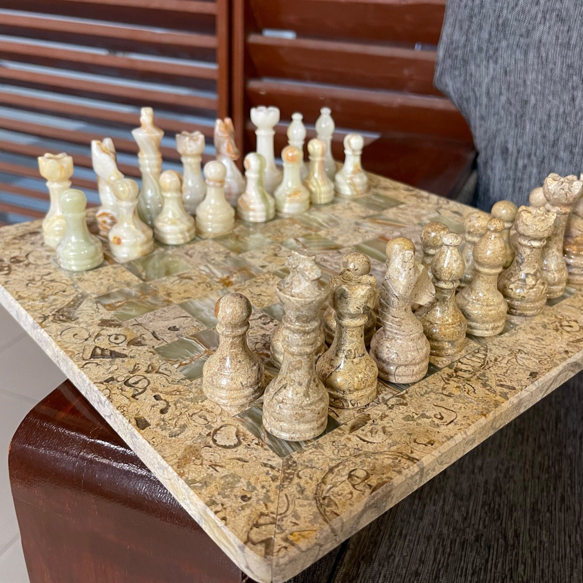 Coral Green Onyx Marble Chess Set 12 Inches - High Quality Handmade