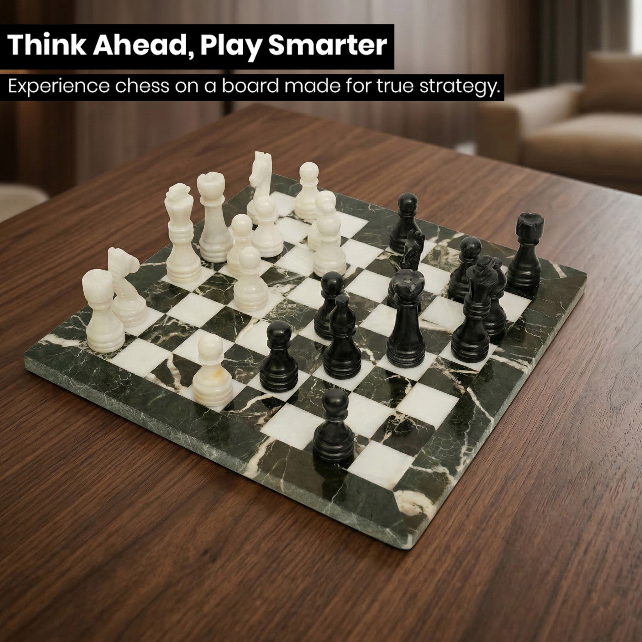 Premium Black Zebra and White Marble Chess Set 12 Inches