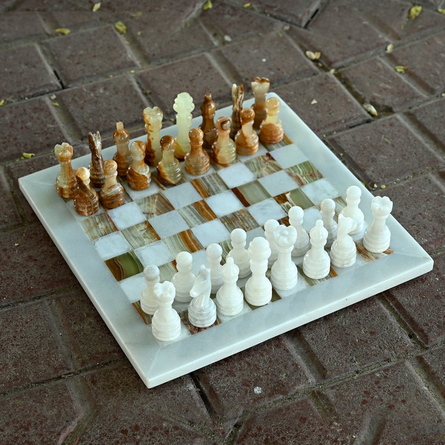 White Green Beautiful Handmade Chess Set 12 Inches