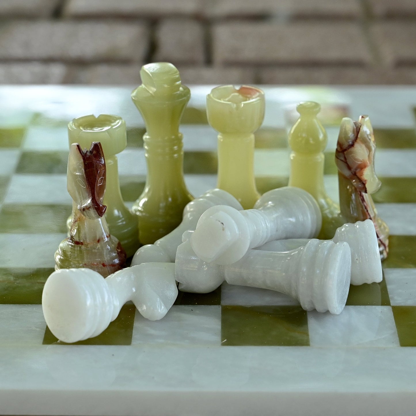 High Quality Handmade White and Green Onyx Chess Pieces Only for 12 to 16 Inches Board