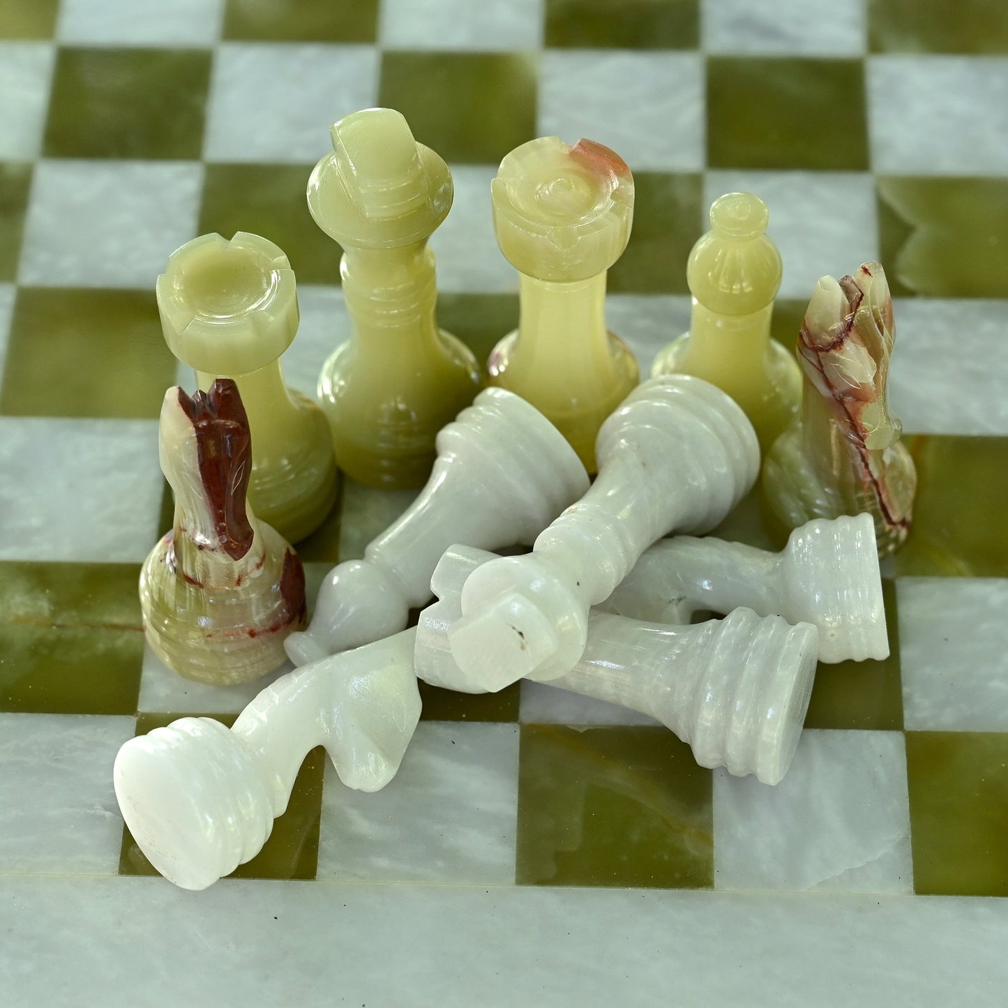 High Quality Handmade White and Green Onyx Chess Pieces Only for 12 to 16 Inches Board