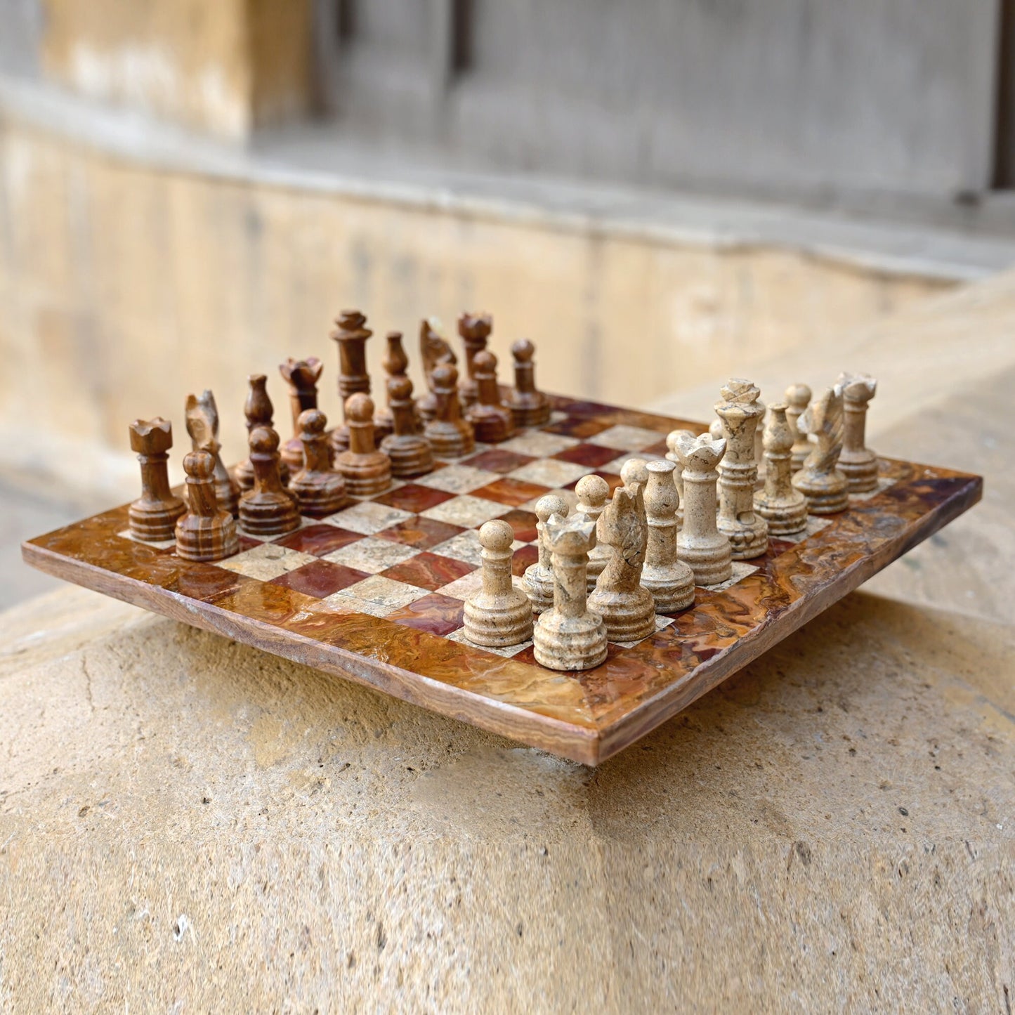 Multi Coral Premium Handmade Chess Set 12 Inches