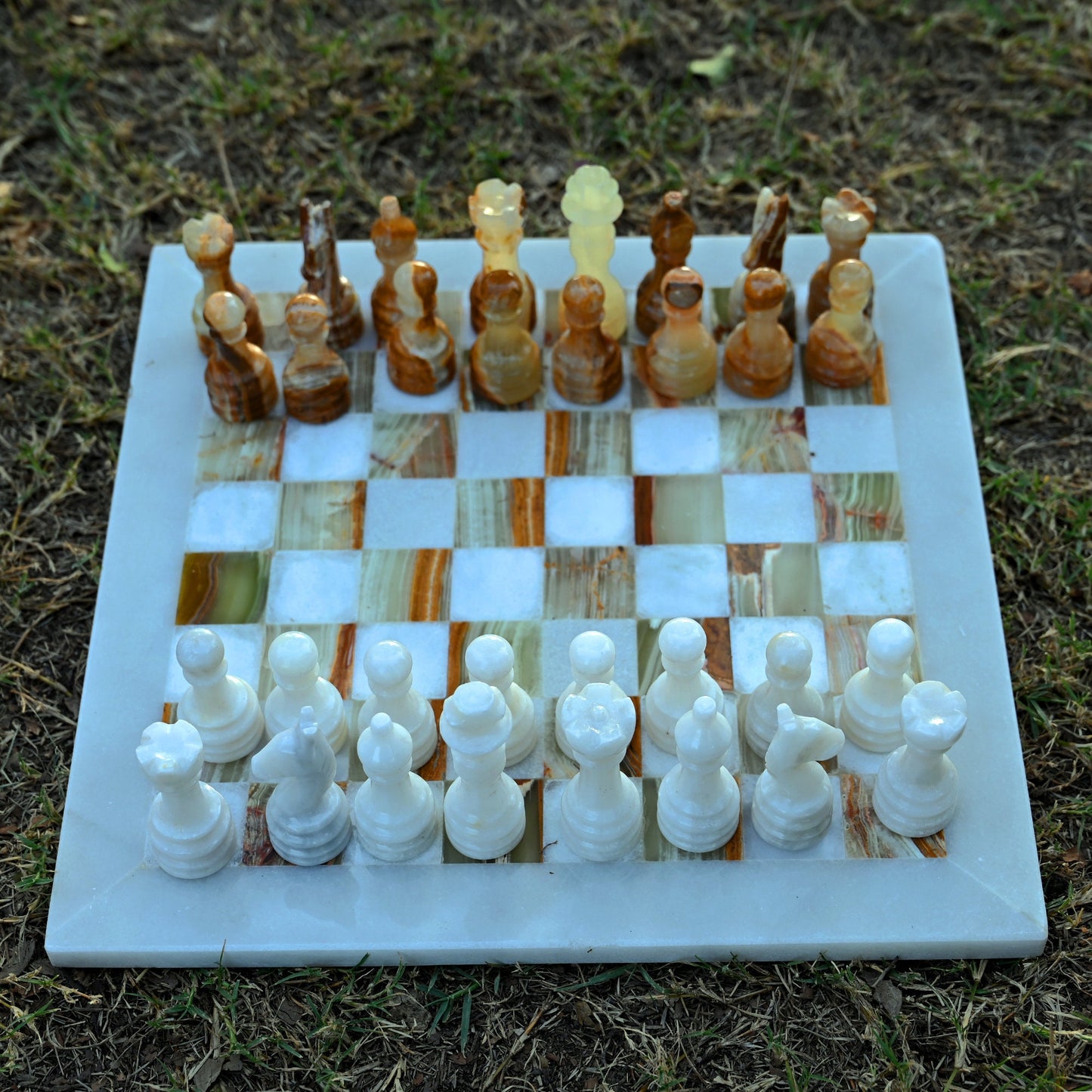 White Green Beautiful Handmade Chess Set 12 Inches