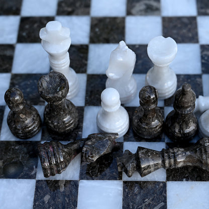 High Quality Handmade White and Grey Chess Pieces Only for 12 to 16 Inches Board