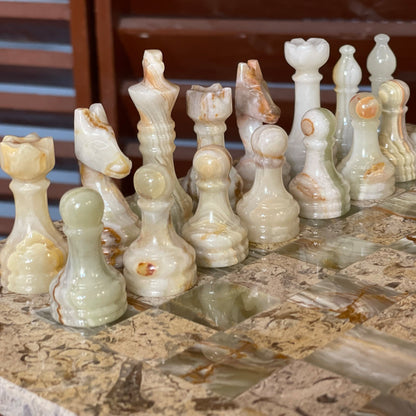 12 Inches Coral Green Onyx Handmade Marble Chess Set High Quality