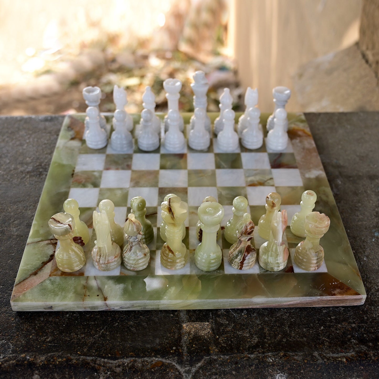 Green Onyx Handmade Premium Chess set 15 Inches