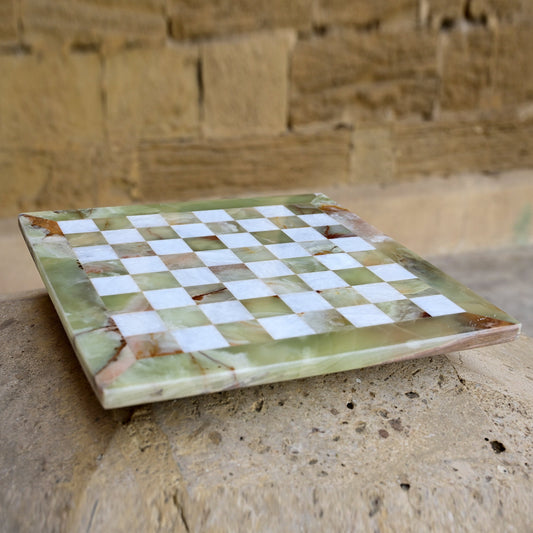 Green Onyx and White Handmade Chess Board Only 15 Inches