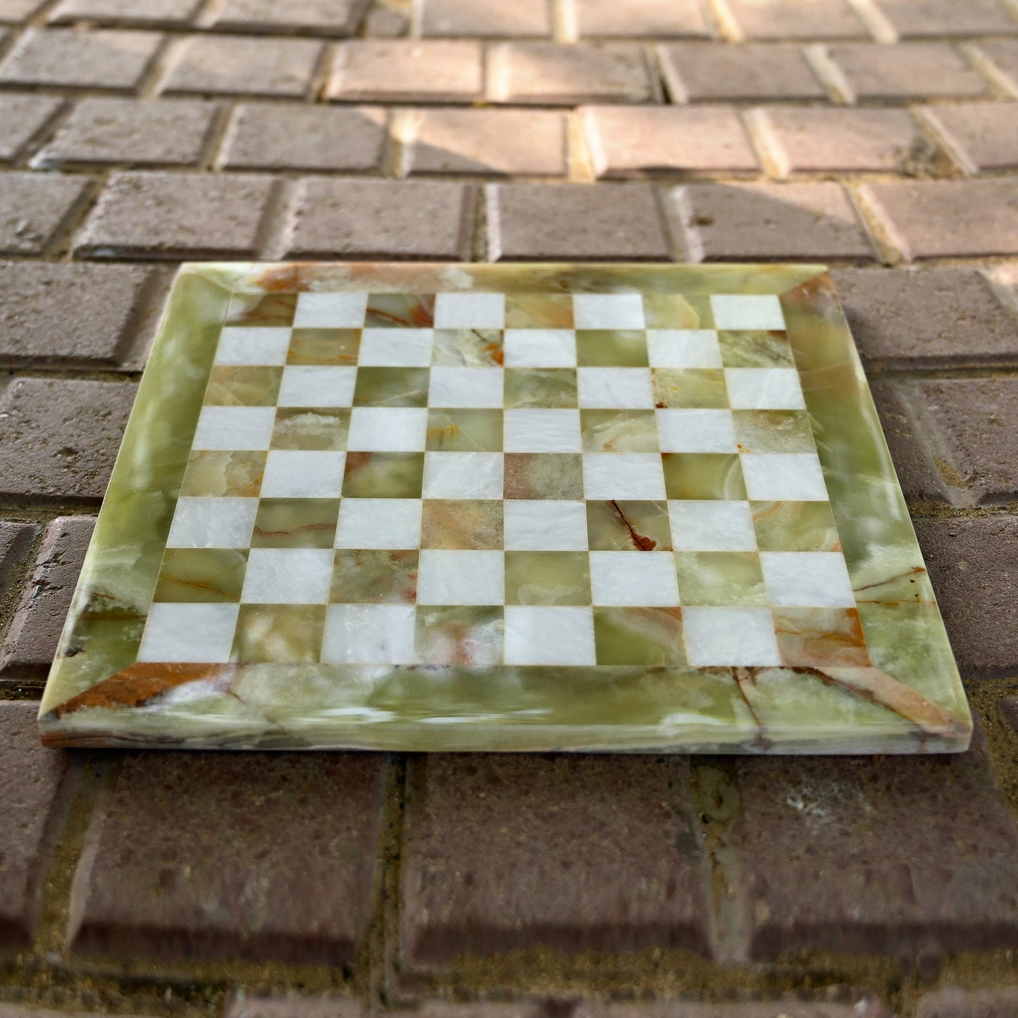 Green Onyx and White Handmade Marble Chess Board 12 Inches