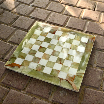 Green Onyx and White Handmade Marble Chess Board 12 Inches