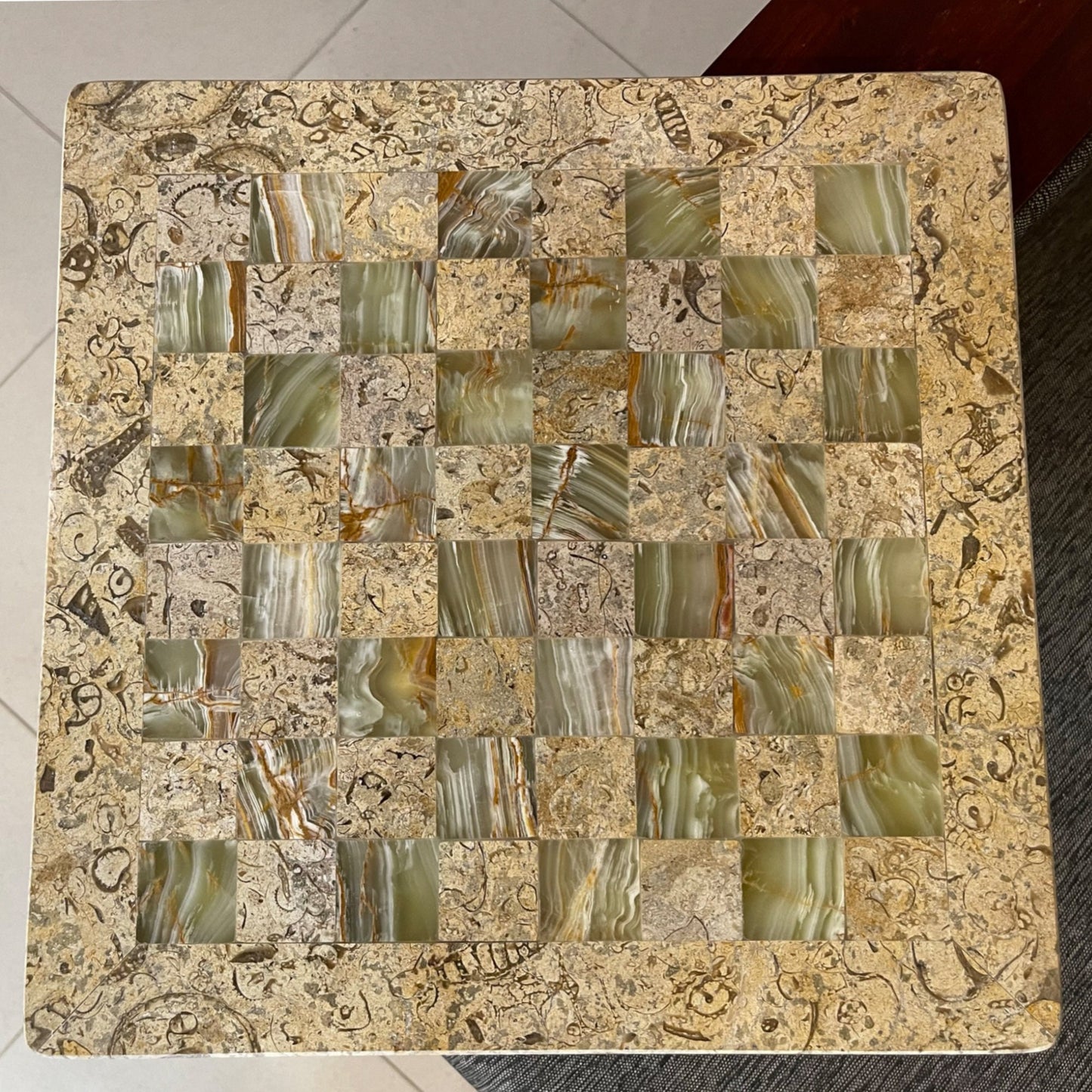 Elegant Coral and Green Onyx Marble Chess Board 12 Inches