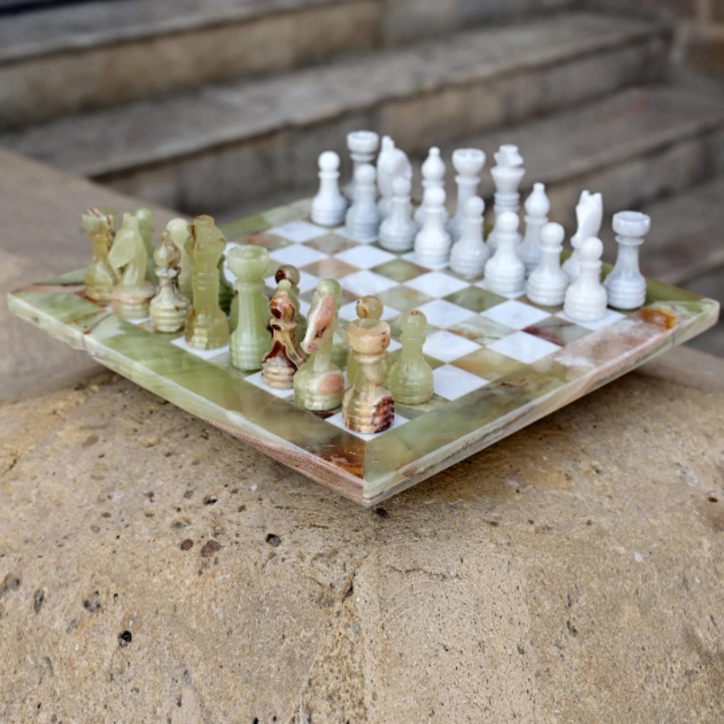 High Quality Handmade White and Green Onyx Chess Pieces Only for 12 to 16 Inches Board