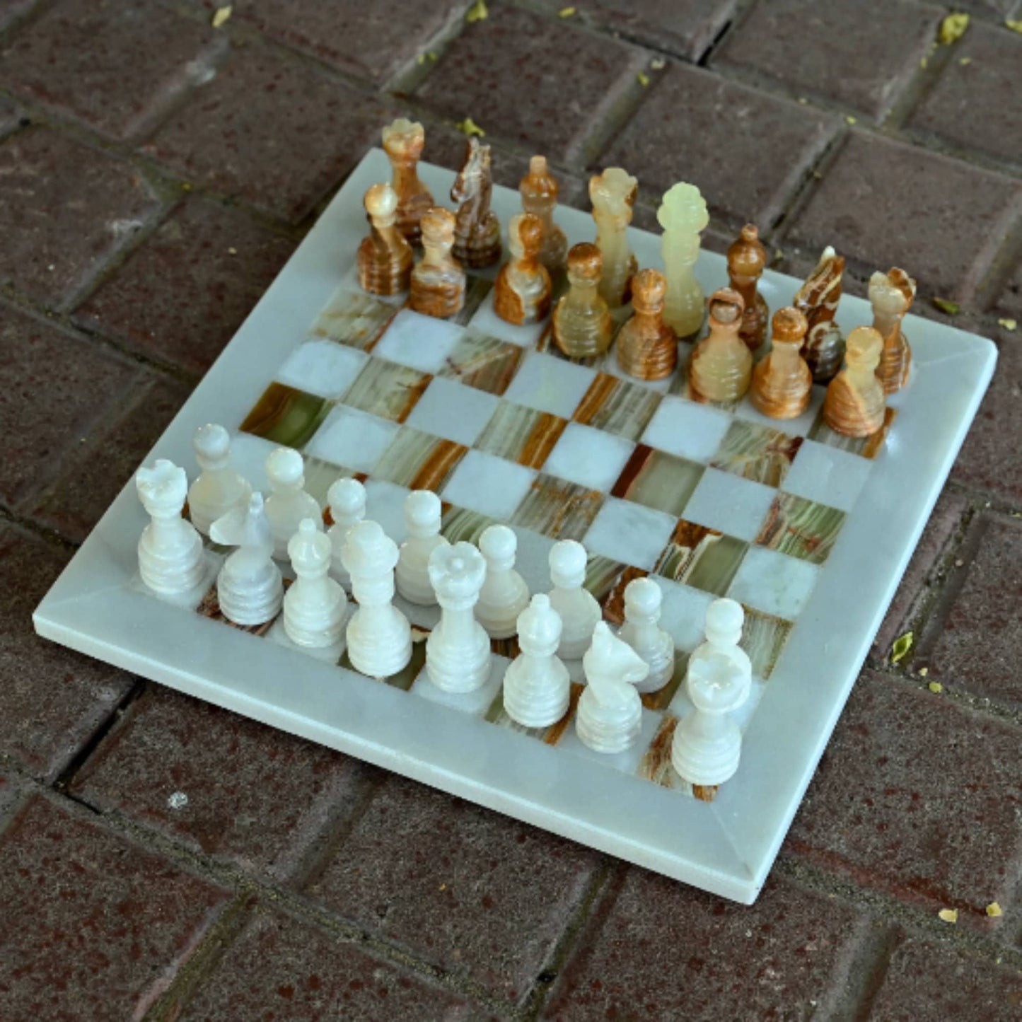 High Quality Handmade White and Green Onyx Chess Pieces Only for 12 to 16 Inches Board