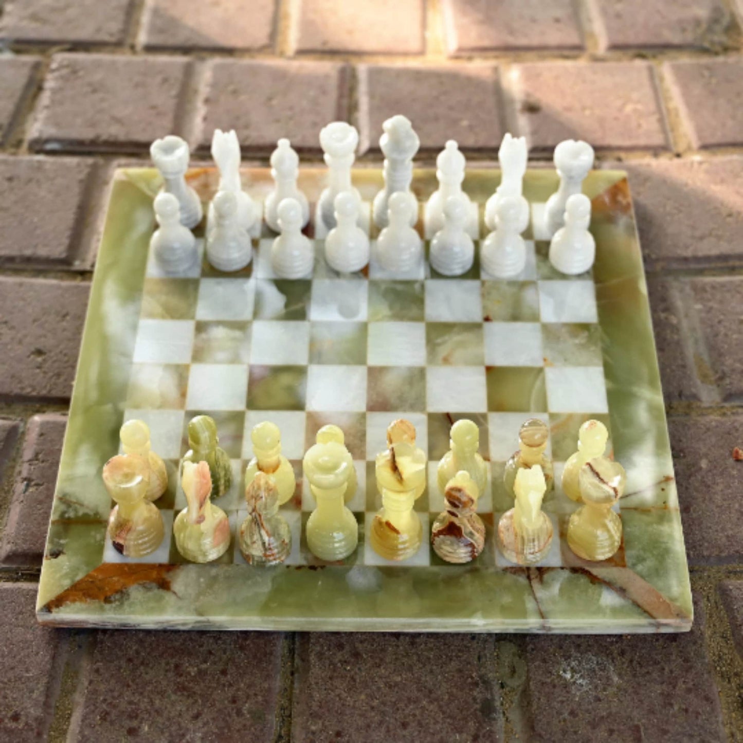 High Quality Handmade White and Green Onyx Chess Pieces Only for 12 to 16 Inches Board